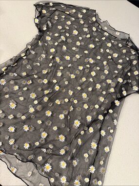 Sheer Black Mesh Daisy Floral Top